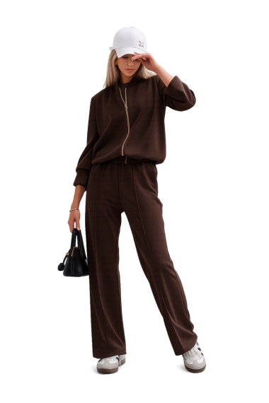 Luksusowy Komplet Damski Masełko Bluza Rozpinana + Spodnie Wide Leg Premium Soft Touch Elegancja & Komfort-brązowy